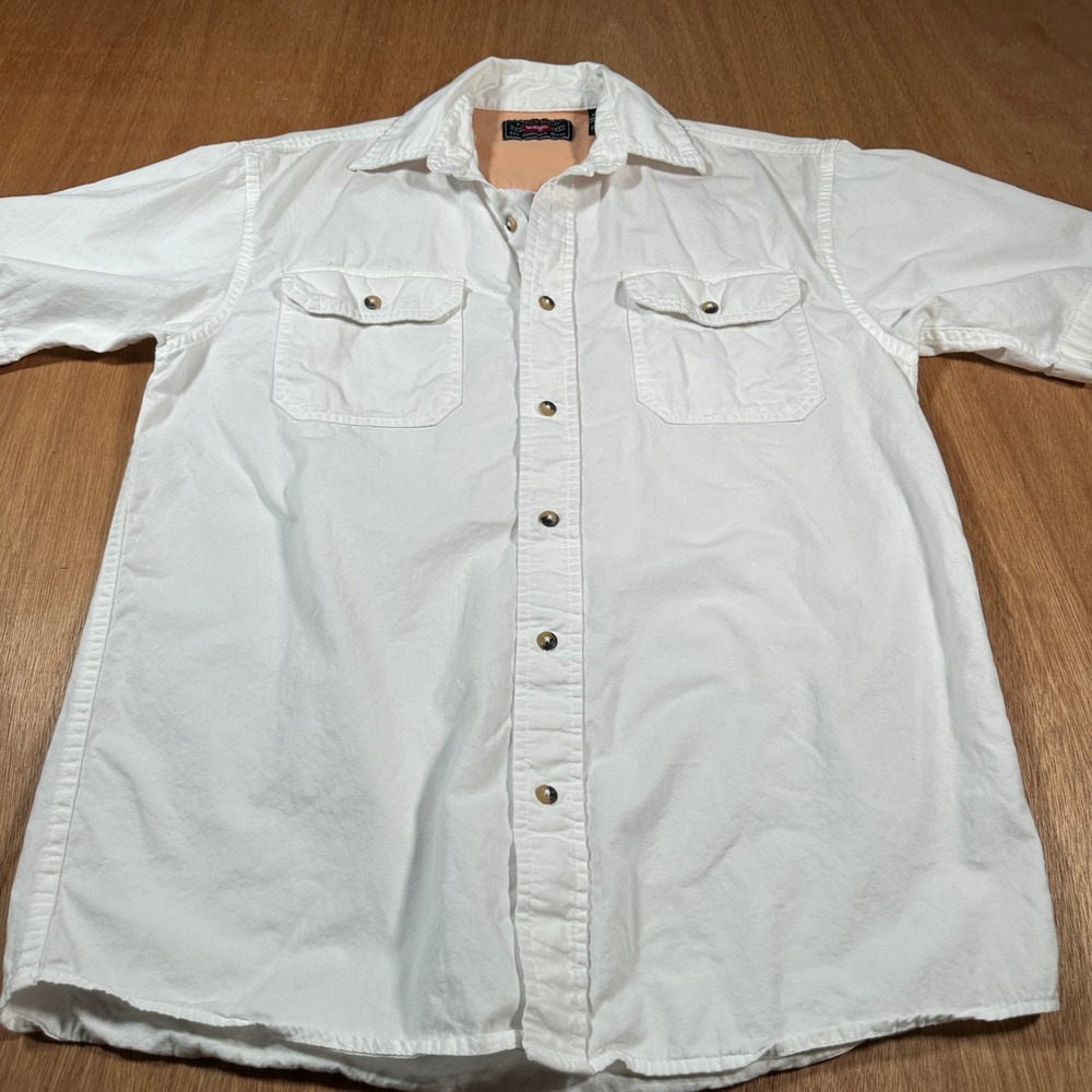 Wrangler Button Down Shirt Mens Small White Short Sleeve Cotton Workwear QVS-10L